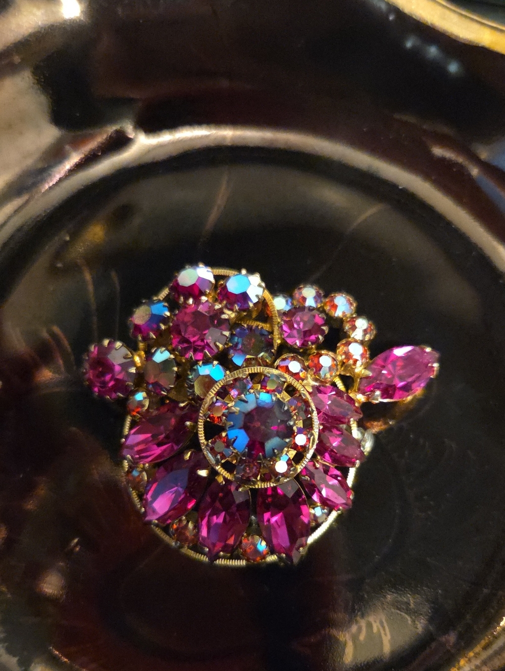 Vintage Unsigned Pink Crystal Statement Brooch